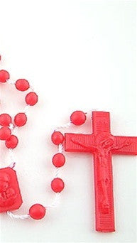 Plastic Rosary Bead Necklace in Red