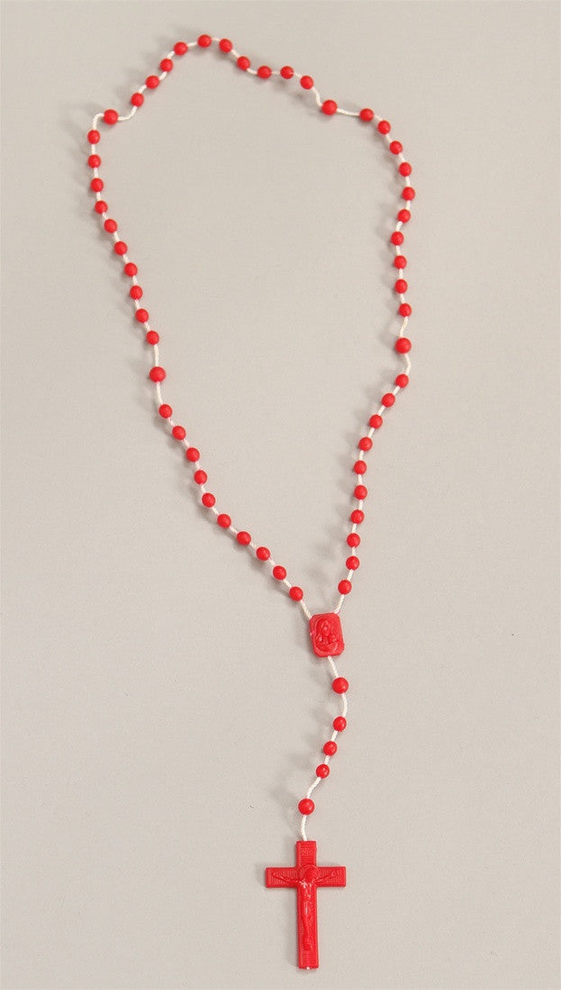 Plastic Rosary Bead Necklace in Red