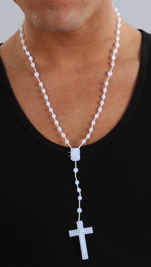Handmade Rosary Necklace | Natural White Howlite and Hematite Stones |  Stainless Steel Cross | Made in Greece | Sirioti Jewelry