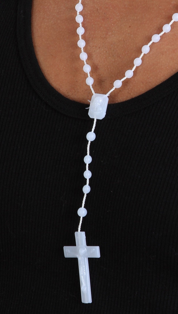 Plastic Rosary Bead Necklace in White