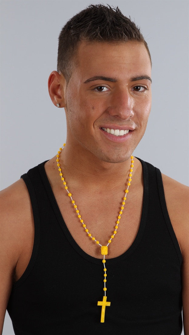 Plastic Rosary Bead Necklace in Yellow