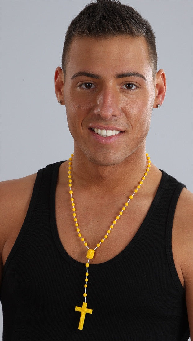 Plastic Rosary Bead Necklace in Yellow