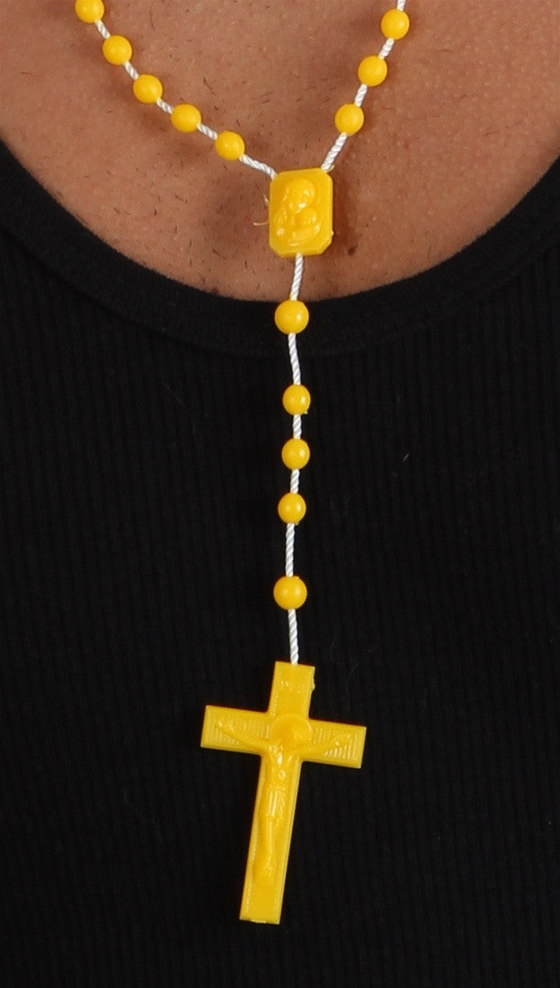 Plastic Rosary Bead Necklace in Yellow