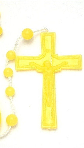 Plastic Rosary Bead Necklace in Yellow
