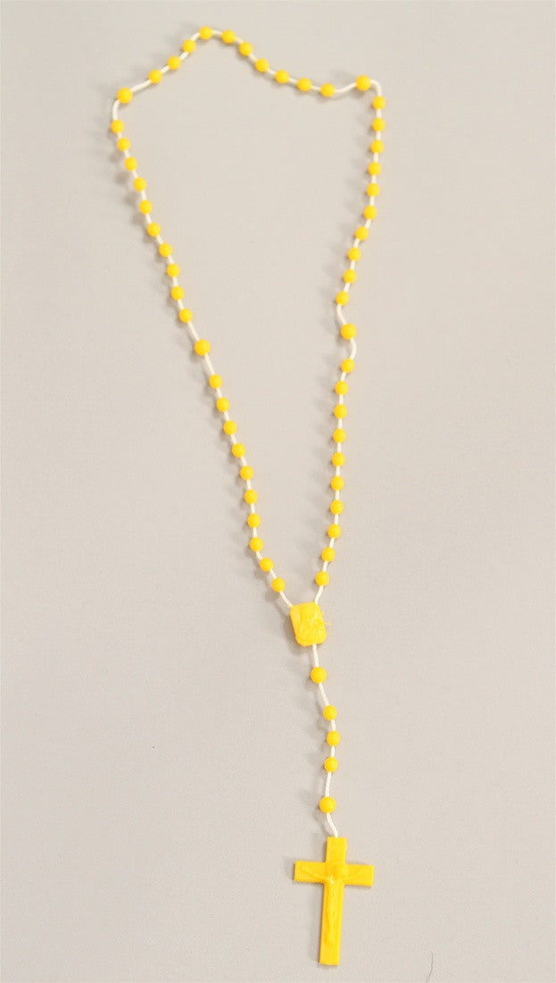 Plastic Rosary Bead Necklace in Yellow
