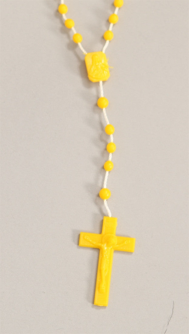 Plastic Rosary Bead Necklace in Yellow
