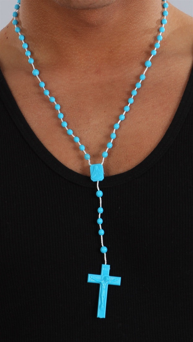 Plastic Rosary Bead Necklace in Blue