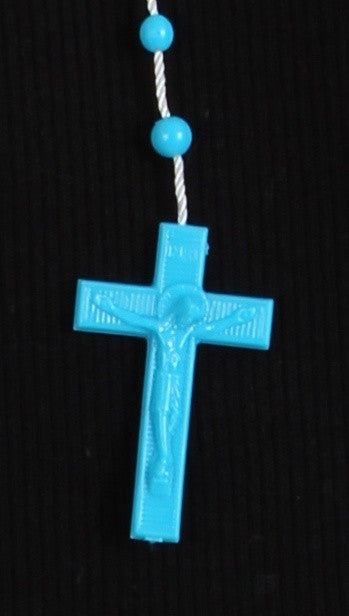 Plastic Rosary Bead Necklace in Blue