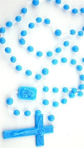 Plastic Rosary Bead Necklace in Blue