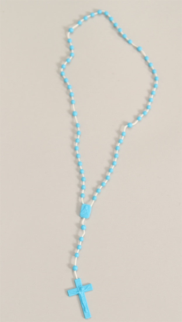 Plastic Rosary Bead Necklace in Blue