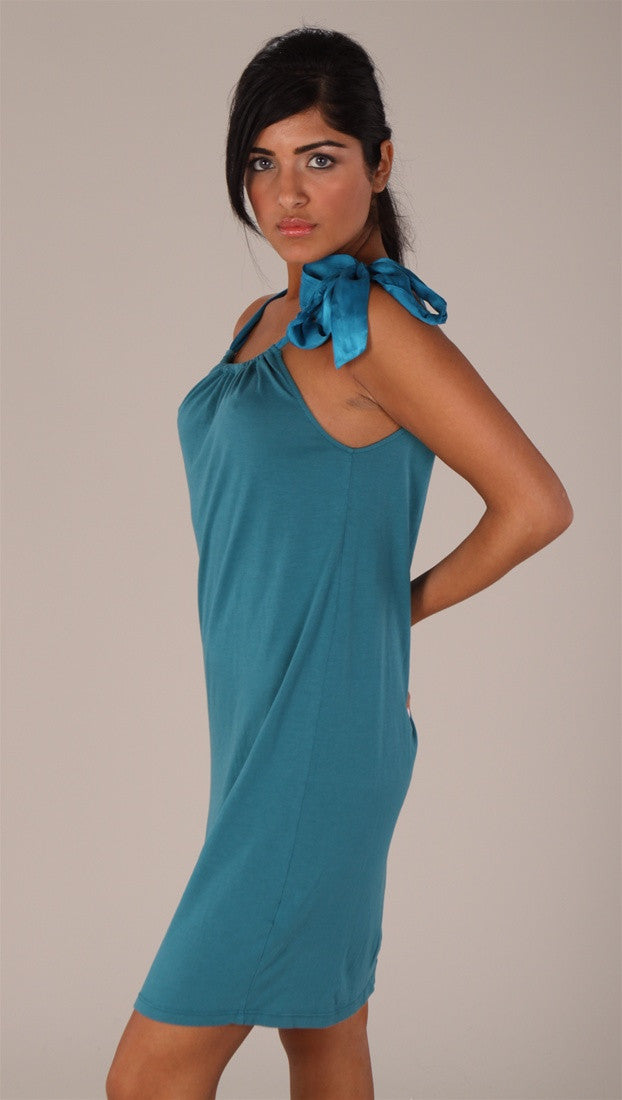 C & C California Bamboo Neck Tie Dress Teal