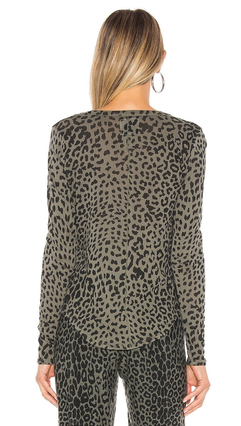 Chaser LA Gauzy Long Sleeve Leopard Top Safari Green | ShopAA