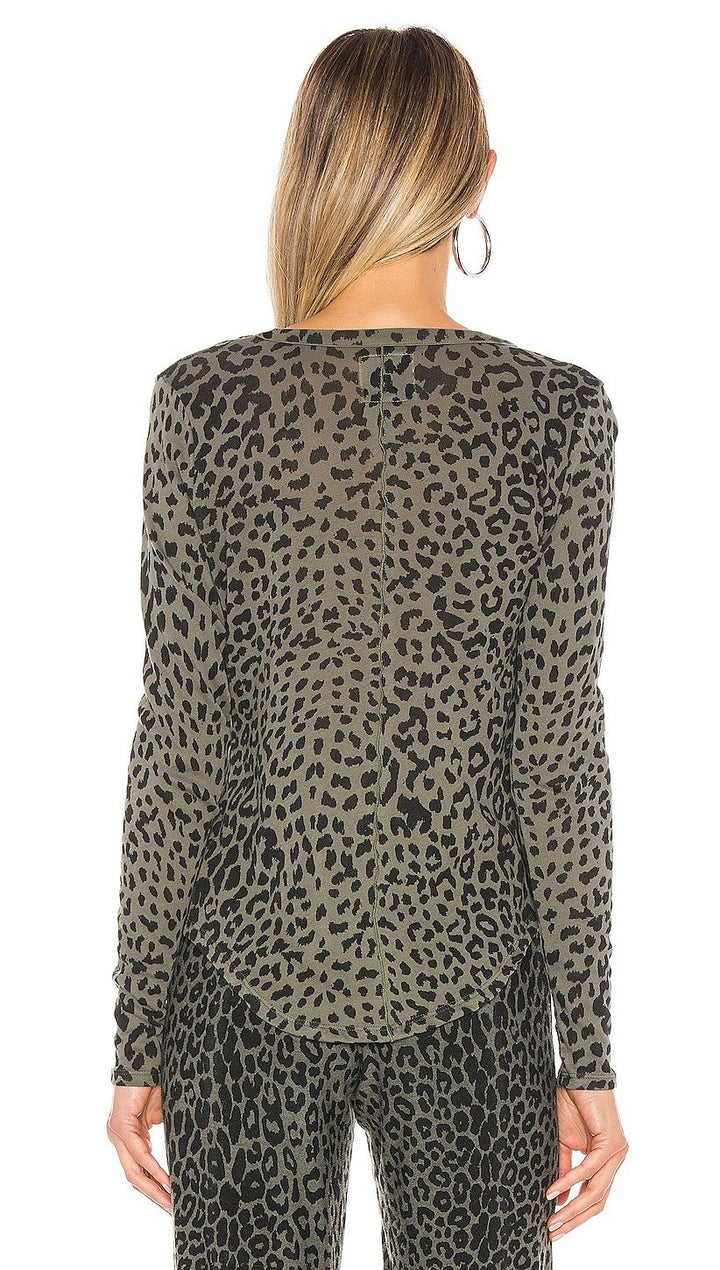 Chaser LA Gauzy Long Sleeve Leopard Top Safari Green | ShopAA