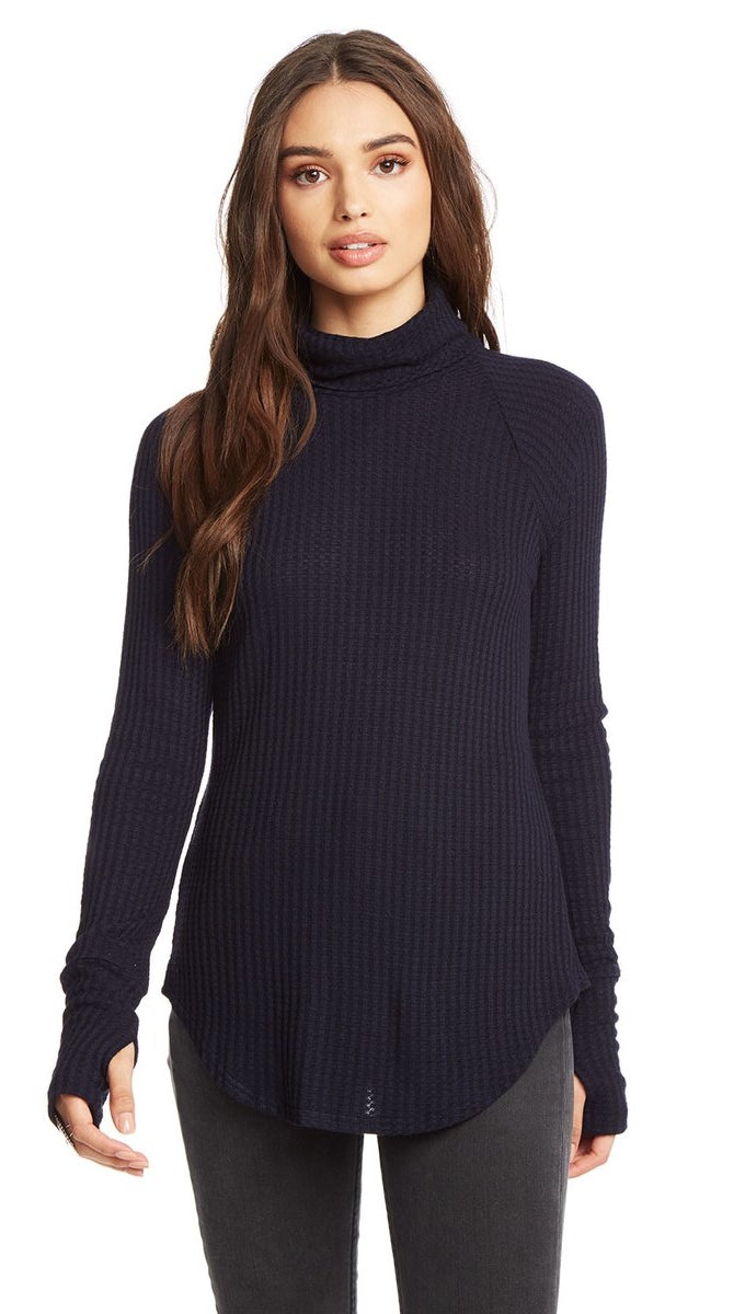 Chaser LA Navy Blue Blueberry Turtleneck Waffle Thumbholes I ShopAA