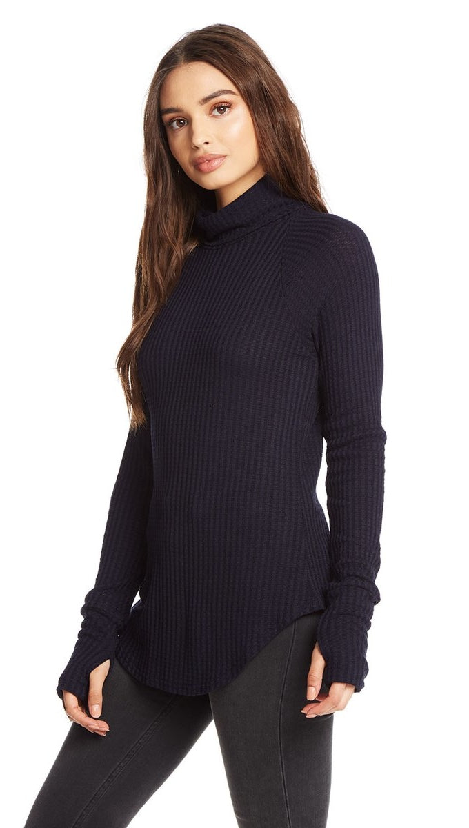 Chaser LA Navy Blue Blueberry Turtleneck Waffle Thumbholes I ShopAA