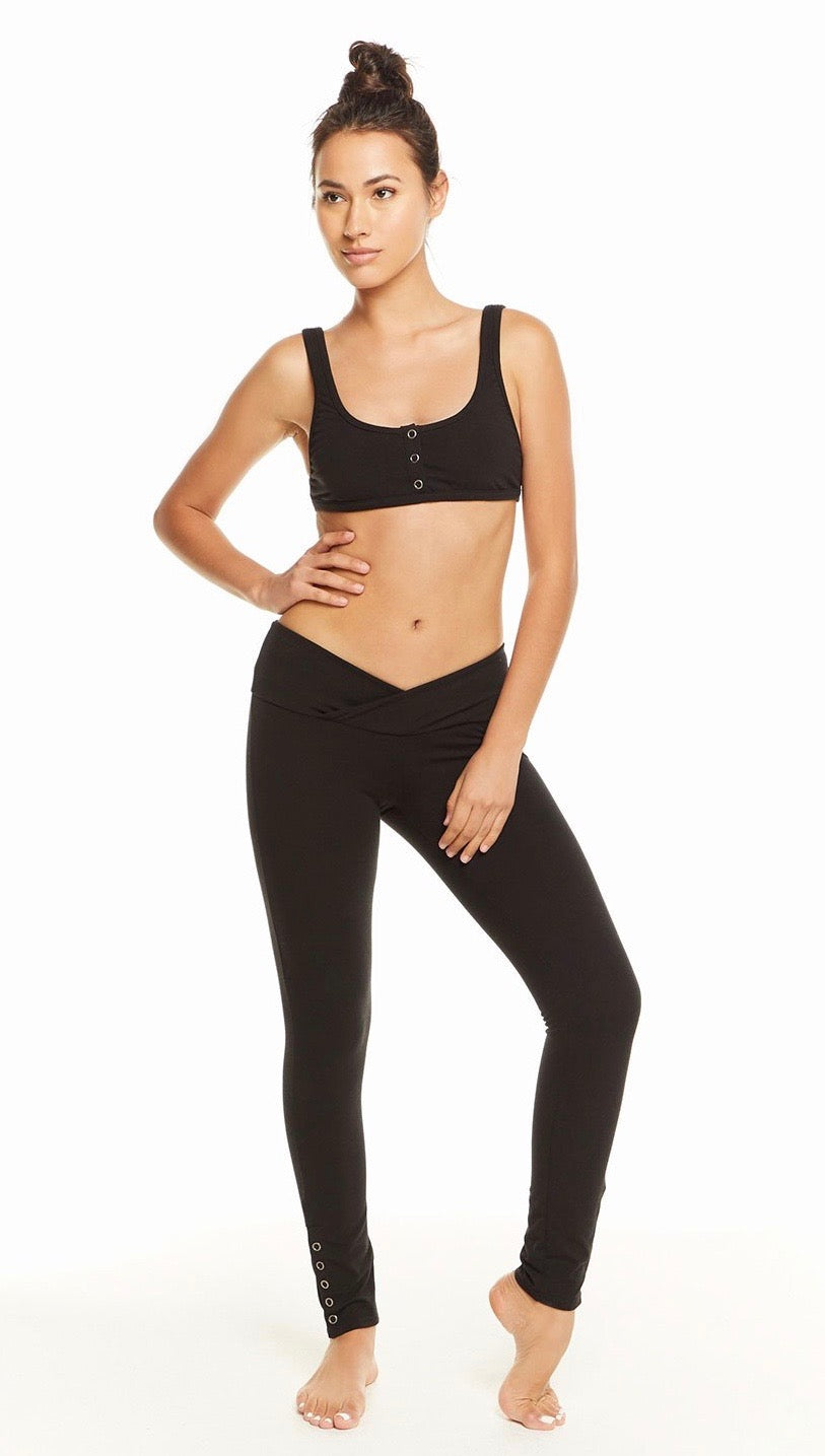 Chaser LA Quadrablend Overlap Waistband Snap Ankle Legging Black ShopAA