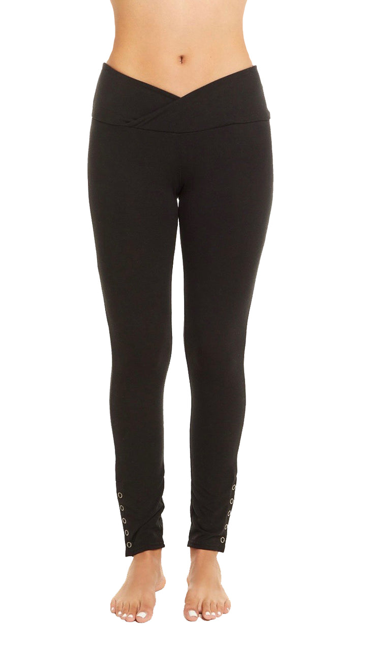 Chaser LA Quadrablend Overlap Waistband Snap Ankle Legging Black ShopAA
