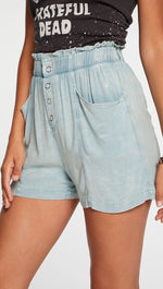 Chaser Heirloom Wovens Paperbag Waist Shorts In Powder Blue Cloud Wash