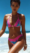 Aqua Blue Tropical Floral Print Hot Pink Lace Bikini Chynna Dolls Swim