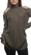 Cold Shoulder Mock Turtleneck Sweater Mauve