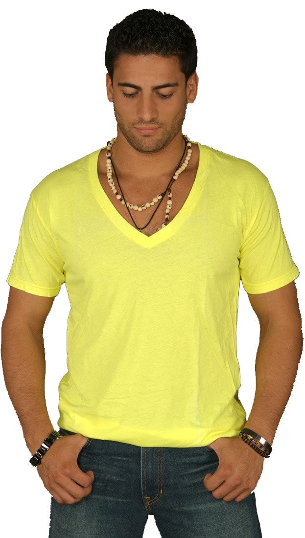 Dirtee Hollywood Mens Basic V-Neck Tee Yellow
