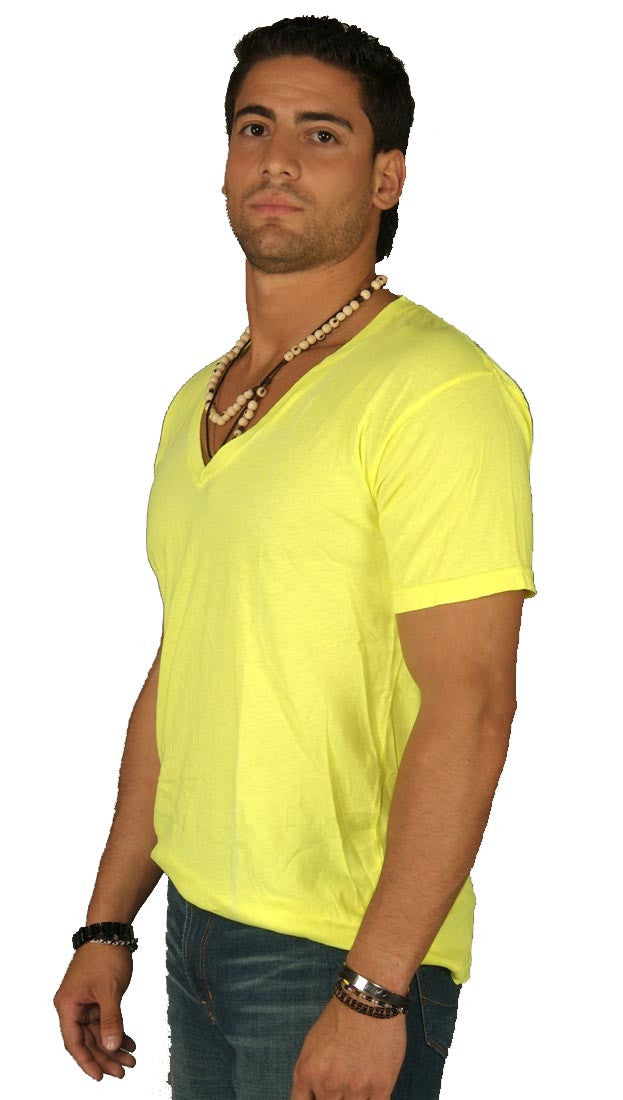 Dirtee Hollywood Mens Basic V-Neck Tee Yellow