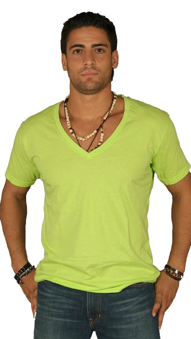 Dirtee Hollywood Mens Basic V-Neck Tee Neon Green