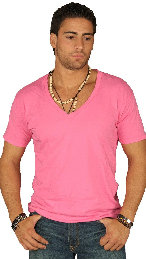 Dirtee Hollywood Mens Basic V-Neck Tee Neon Pink