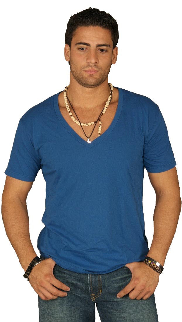 Dirtee Hollywood Mens Basic V-Neck Tee Royal Blue