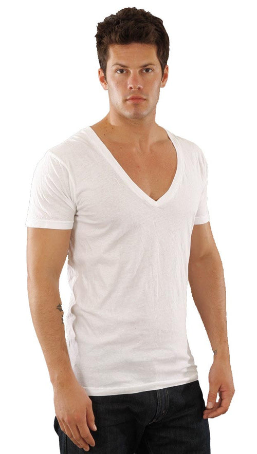 Dirtee Hollywood Mens Basic V-Neck Tee Bright White