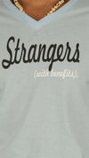 Strangers With Benefits V Neck Tee Shirt Top Light Blue