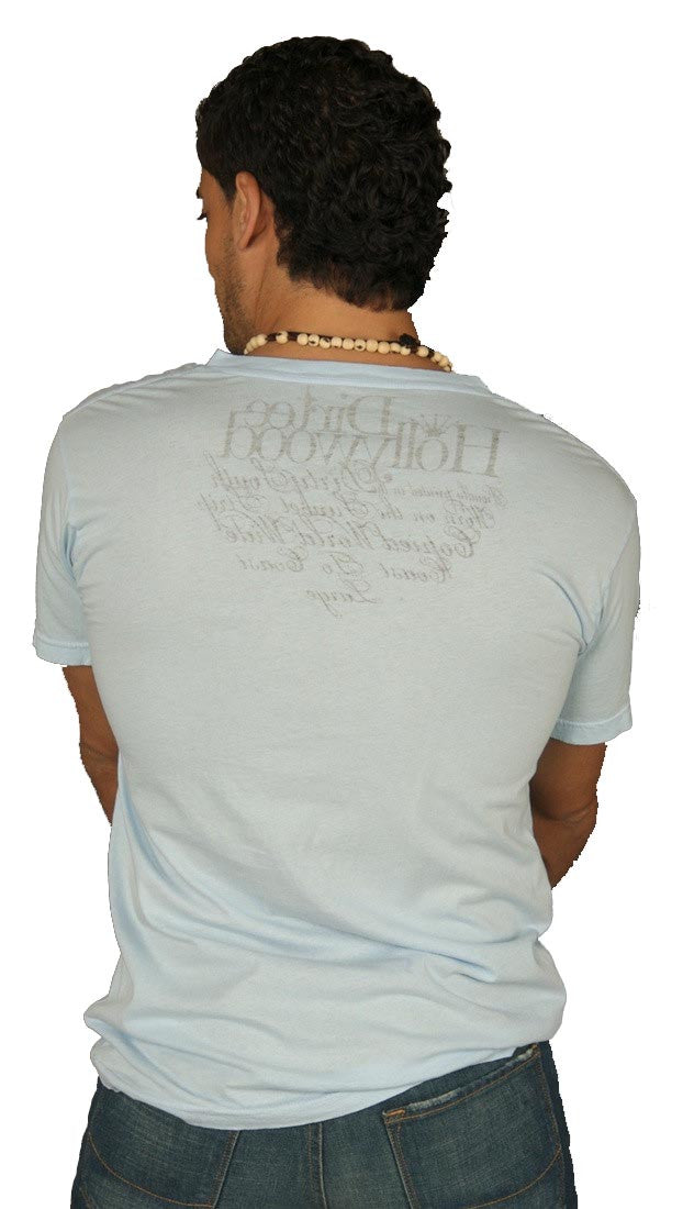 Dirtee Hollywood Mens V Neck Tee Shirt Top Light Blue