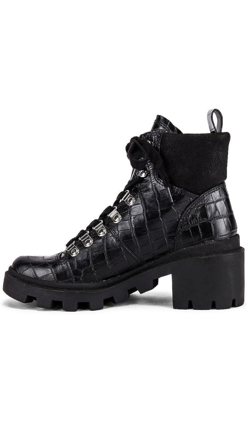 Dolce Vita Rubi Ankle Bootie Black Noir Croco Block Heel Shoes ShopAA