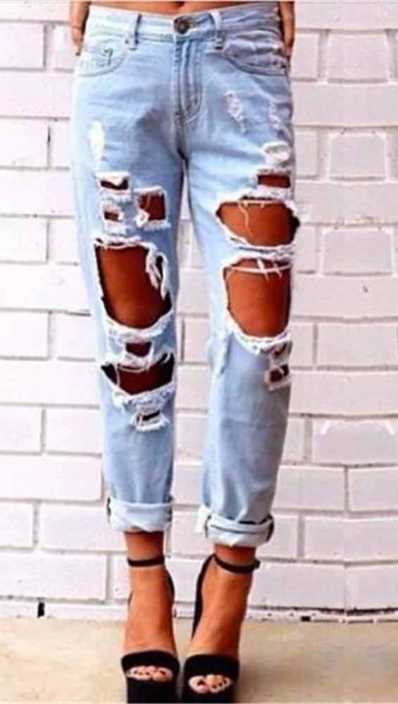 Destroyed Boyfriend Jean Blue Skinny Fit Distressed Denim JessykaRobyn