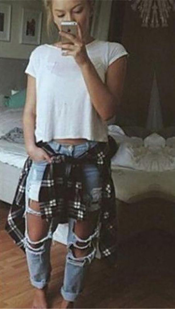 Destroyed Boyfriend Jean Blue Skinny Fit Distressed Denim JessykaRobyn