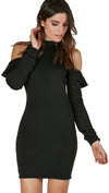 The Ruffle Cold Shoulder Mini Dress Black Long Sleeve Cut Out Lac Bleu