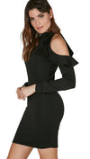 The Ruffle Cold Shoulder Mini Dress Black Long Sleeve Cut Out 