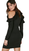 The Ruffle Cold Shoulder Mini Dress Black Long Sleeve 
