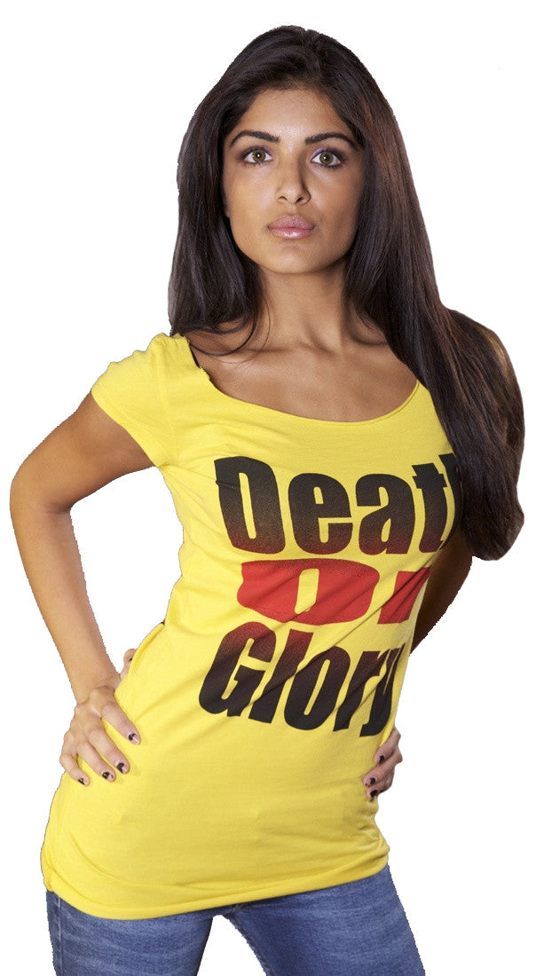 Ed Hardy Death or Glory Skull Wide Neck Short Sleee Tunic Tee Shirt Yellow 