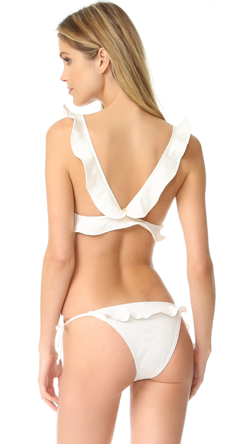 For Love & Lemons Corsica Lacey Ruffle Bikini Top White Lace l ShopAA