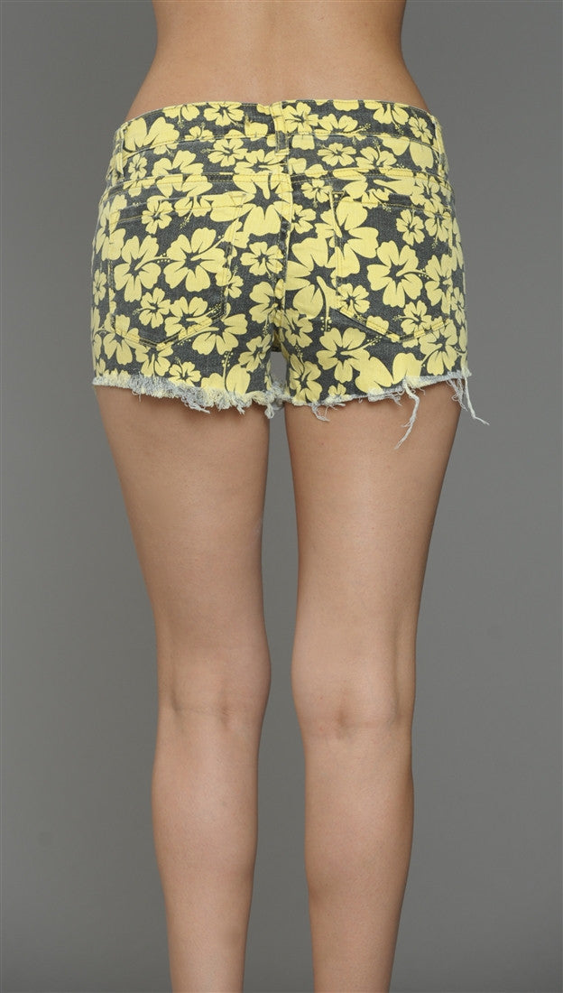 Klique B Hawaiian Print Distressed Cut Off Shorts