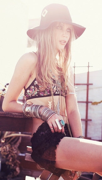 For Love and Lemons Bra Top in Black Floral Print