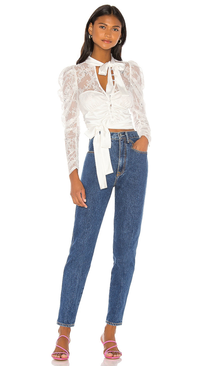 For Love & Lemons Farrah Button Up Blouse White Lace l ShopAA