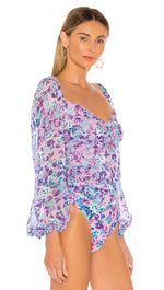 For Love & Lemons Belize Bodysuit Purple Floral l ShopAA