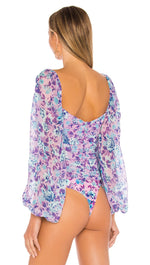 For Love & Lemons Belize Bodysuit Purple Floral l ShopAA