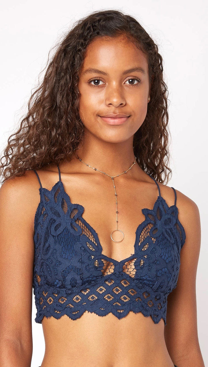 Free People Adella Bralette Navy Blue Lace Bra Top Intimates | ShopAA