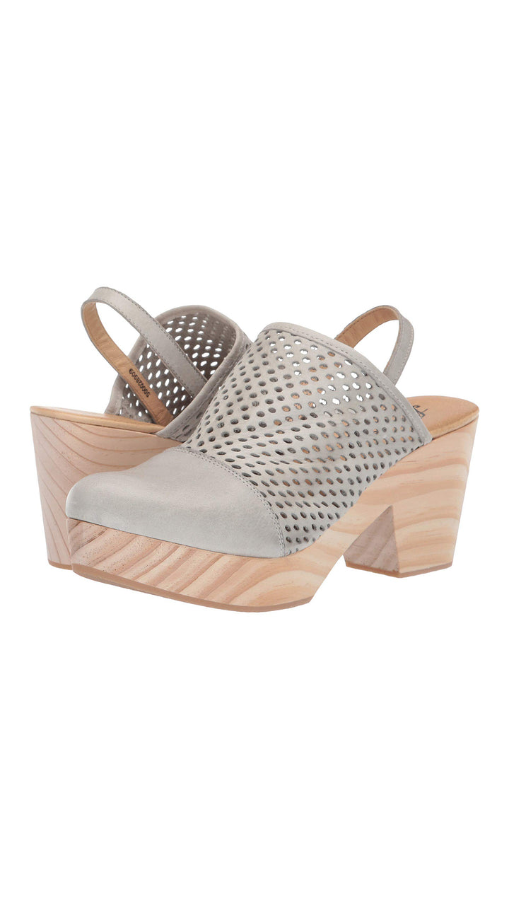 Free People Logan Grey Leather Preforated Sling Back Clogs I ShopAA