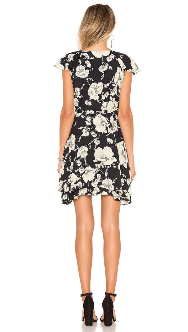 Free People French Quarter Mini Wrap Dress Black Floral