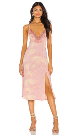 Free People Chasing Shadows Slip Slit Dress Pink Tie Dye Lace Crochet V Neck | ShopAA