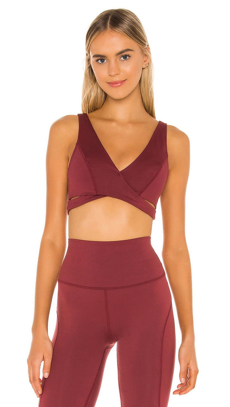 Free People Good Times Sports Bra Wine Redwood Red Crisscross Strappy 